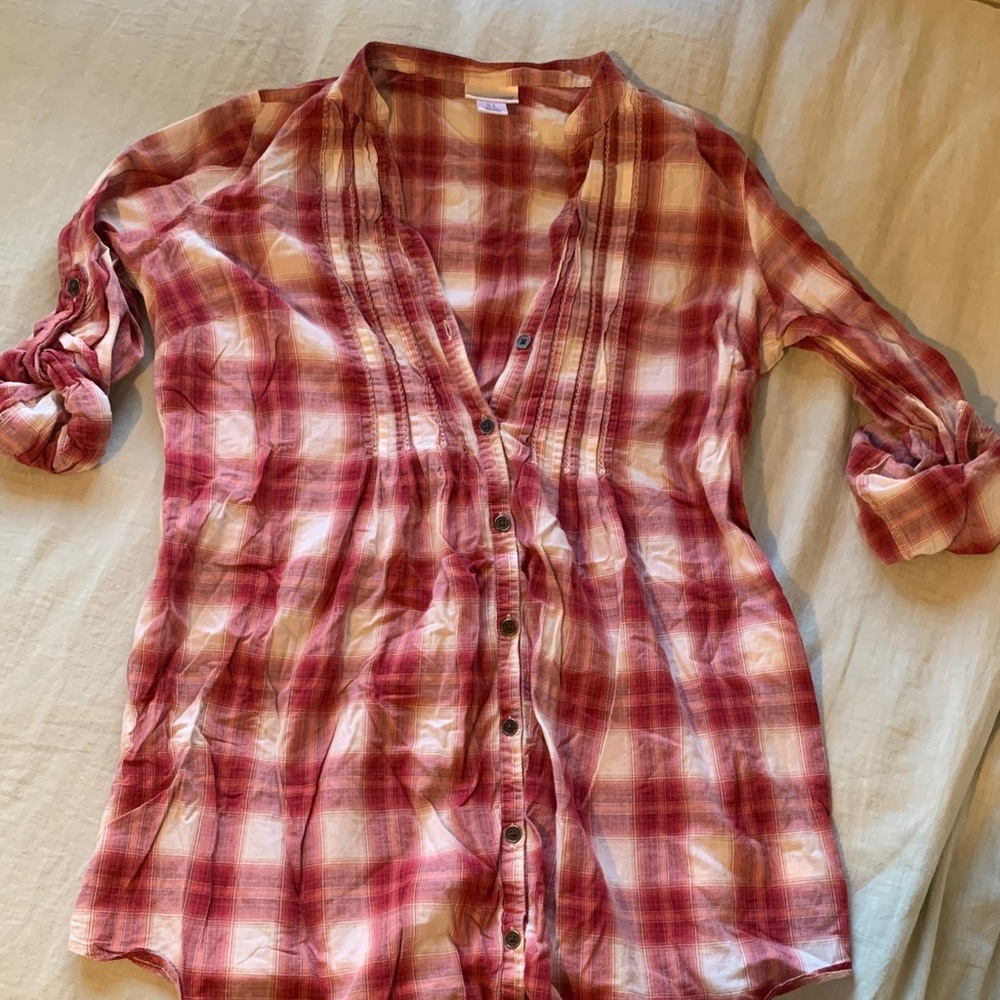 Motherhood Maternity Red Plaid Button-Front Maternity Tunic
